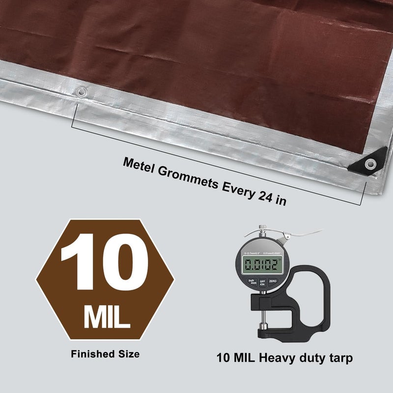 VHESS Tarps Heavy Duty Waterproof 12’ X 20’, 10 Mil Multipurpose Poly Tarp Cover, tarp Waterproof UV Resistant Tear&Fade Resistant, Outdoor Tarpaulin for Roof, Camping, Patio, Pool, Boat, Car - Image 5